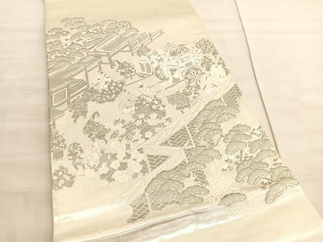 平和屋着物◎太鼓柄袋帯 唐織 王朝源氏物語繪 プラチナ箔 引箔 正絹 逸品 BAAV8744hv