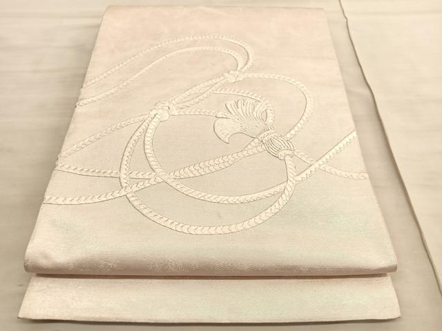 平和屋着物◎太鼓柄袋帯 総刺繍 駒刺繍 結び紐 引箔 正絹 逸品 BAAV8746hv