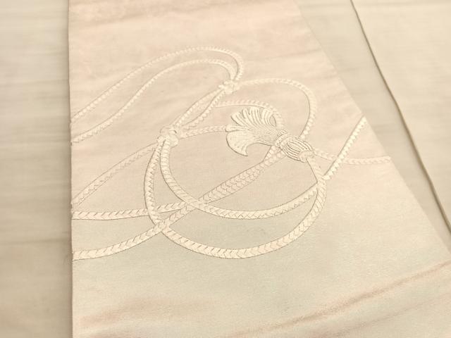 平和屋着物◎太鼓柄袋帯 総刺繍 駒刺繍 結び紐 引箔 正絹 逸品 BAAV8746hv