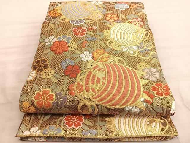 平和屋着物●佐賀錦 六通柄袋帯 唐織 枝重桜小田巻文様 金糸 正絹 逸品 BAAV8809hv