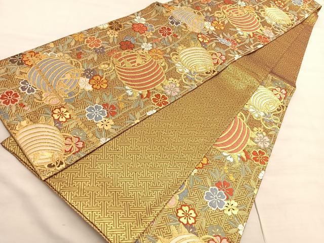 平和屋着物●佐賀錦 六通柄袋帯 唐織 枝重桜小田巻文様 金糸 正絹 逸品 BAAV8809hv
