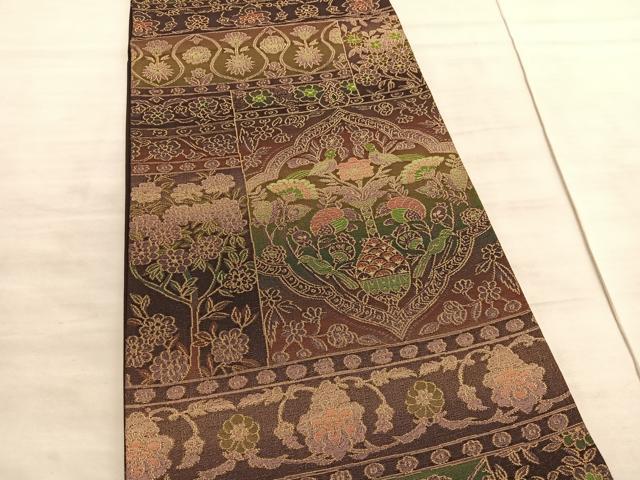 平和屋着物◎六通柄袋帯 向かい飾花文 金糸 正絹 逸品 BAAV8819hv