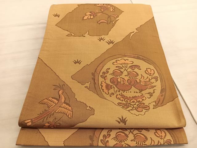 平和屋着物◎六通柄袋帯 花鳥丸文 正絹 逸品 BAAV8863hv
