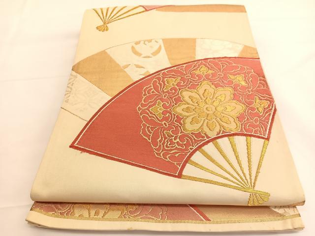 平和屋着物◎六通柄袋帯 唐織 宝相華扇面文 金糸 正絹 逸品 BAAV8904hv
