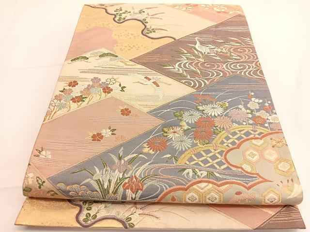 平和屋着物◎六通柄袋帯 唐織 御所解文 金糸 正絹 逸品 BAAV8920hv