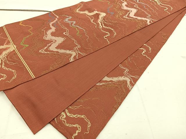 平和屋着物◎六通柄 本袋帯 水衣錦 流水文 金糸 正絹 逸品 BAAV9113mz