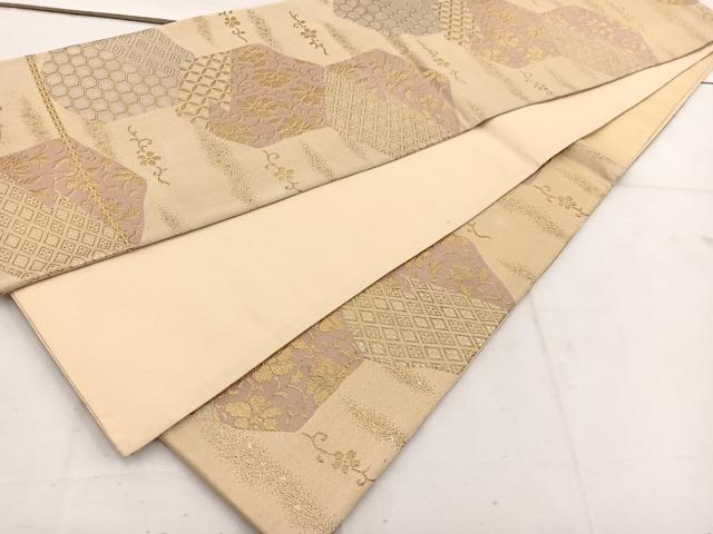 平和屋着物◎六通柄袋帯 亀甲花文 金糸 正絹 逸品 BAAV9116mz