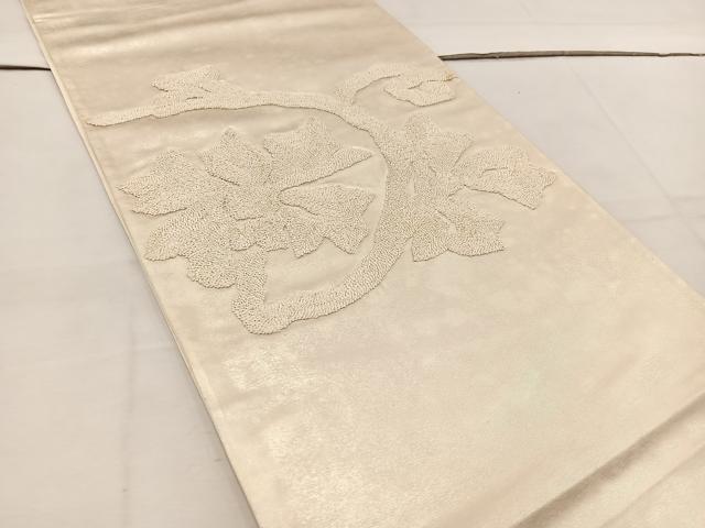 平和屋着物◎太鼓柄袋帯 総刺繍 枝花文 引箔 正絹 逸品 BAAV9118mz