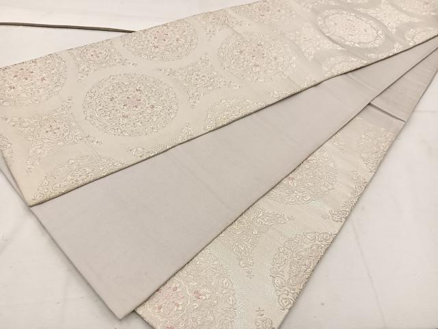 平和屋着物◎六通柄袋帯 唐織 草花文 銀糸 正絹 逸品 BAAV9143mz