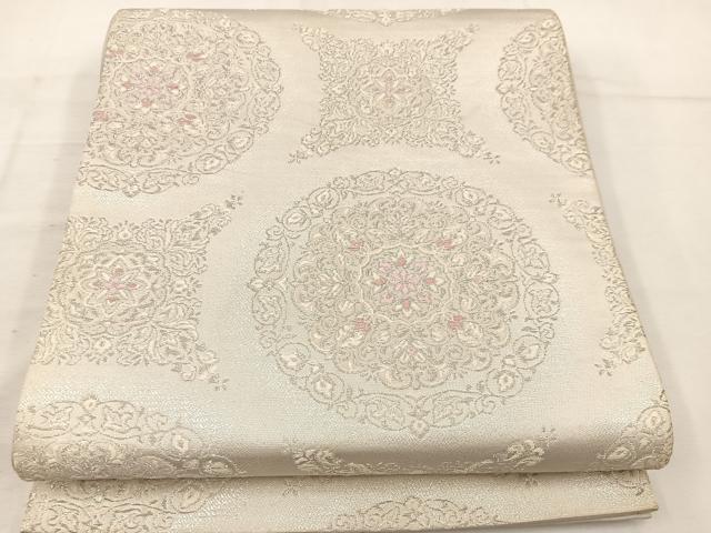 平和屋着物◎六通柄袋帯 唐織 草花文 銀糸 正絹 逸品 BAAV9143mz
