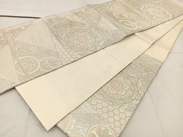 平和屋着物◎六通柄袋帯 唐織 切嵌正倉院花文 銀糸 正絹 逸品 BAAV9151mz