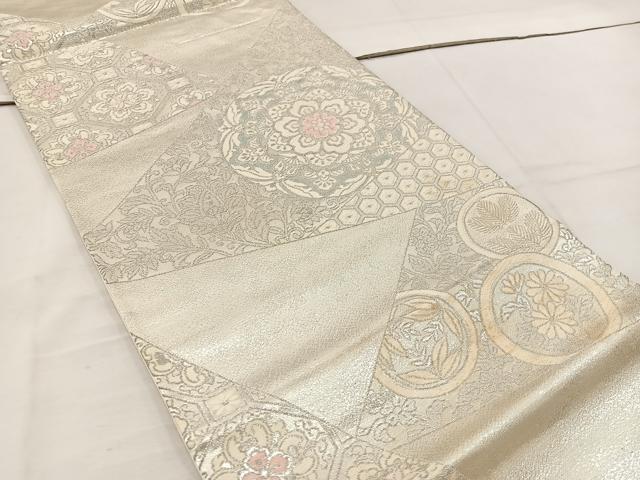 平和屋着物◎六通柄袋帯 唐織 切嵌正倉院花文 銀糸 正絹 逸品 BAAV9151mz
