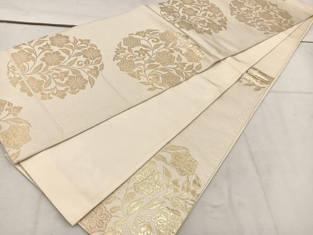 平和屋着物◎六通柄袋帯 草花文 金糸 正絹 逸品 BAAV9152mz