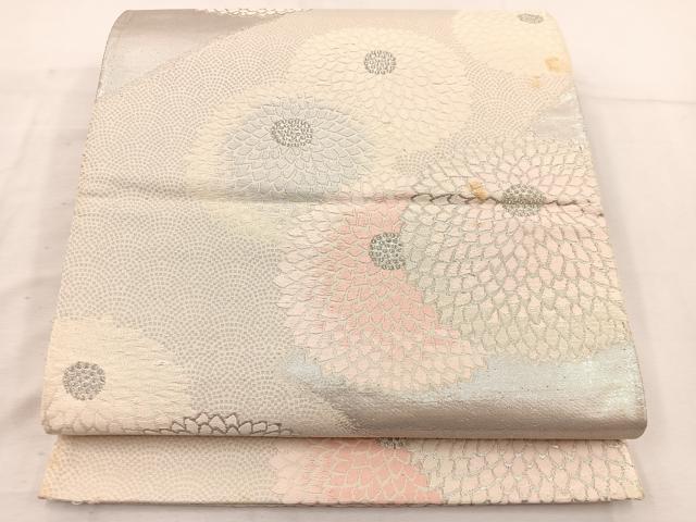 平和屋着物◎六通柄袋帯 唐織 菊 銀糸 正絹 逸品 BAAV9157mz