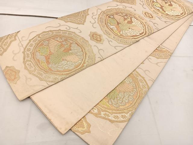 平和屋着物◎六通柄袋帯 孔雀花文 金糸 正絹 逸品 BAAV9161mz