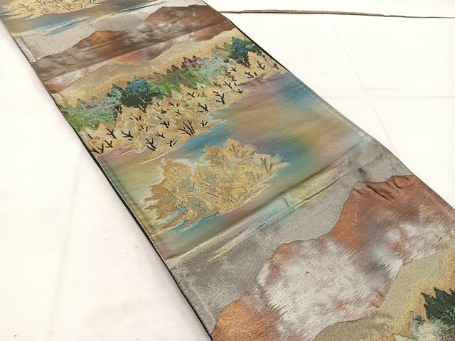 平和屋着物◎六通柄袋帯 樹林文 黒地 金銀糸 引箔 正絹 逸品 BAAV9173mz