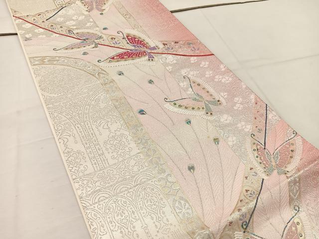 平和屋着物◎西陣 六通柄袋帯 北欧ロマン 舞蝶花文 正絹 逸品 BAAV9186mz