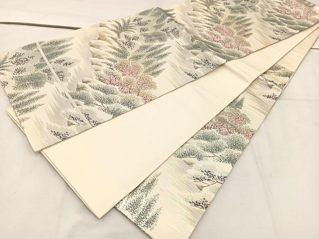 平和屋着物◎六通柄袋帯 風景草花文 金糸 正絹 逸品 BAAV9191mz
