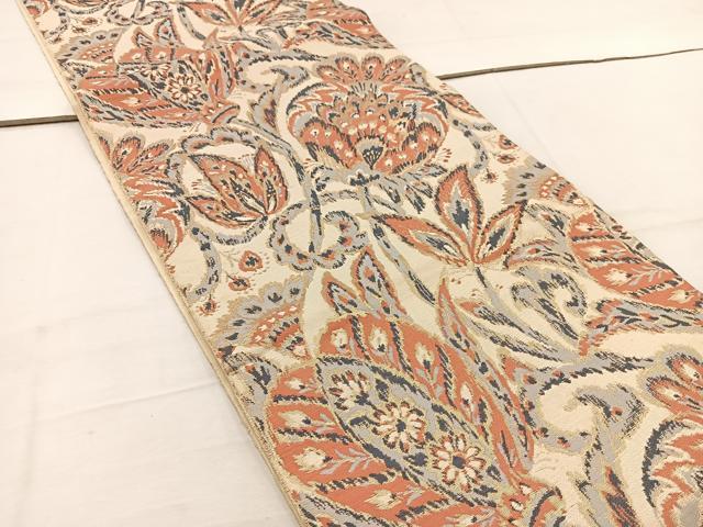平和屋着物◎六通柄 本袋帯 更紗花文 金糸 正絹 逸品 BAAV9228mz