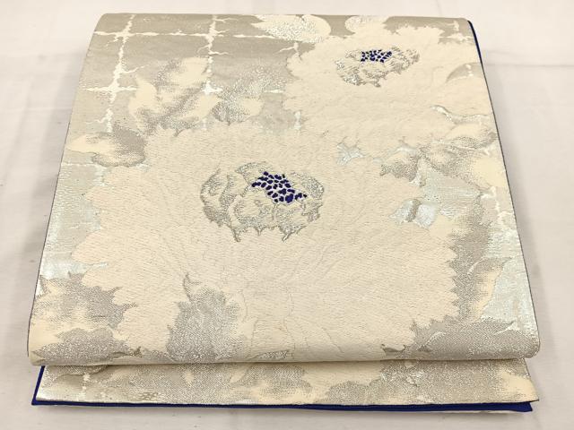 平和屋着物◎六通柄袋帯 唐織 牡丹 銀糸 正絹 逸品 BAAV9247mz