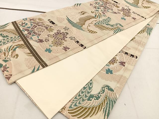 平和屋着物◎アンティーク 大正ロマン 全通柄 京袋帯 引き抜き帯 唐織 鳳凰鼓花文 金糸 正絹 逸品 未使用 BAAV9252mz
