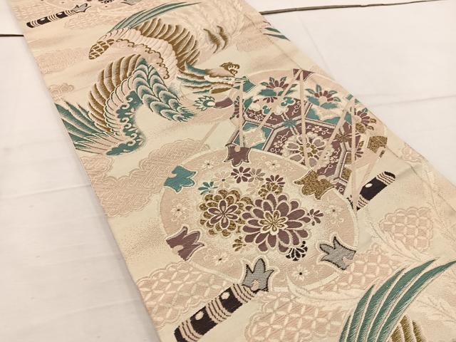 平和屋着物◎アンティーク 大正ロマン 全通柄 京袋帯 引き抜き帯 唐織 鳳凰鼓花文 正絹 逸品 BAAV9254mz
