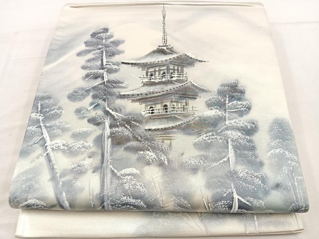 平和屋着物◎太鼓柄袋帯 風景文 引箔 正絹 逸品 BAAV9281mz