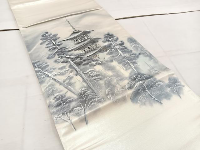 平和屋着物◎太鼓柄袋帯 風景文 引箔 正絹 逸品 BAAV9281mz