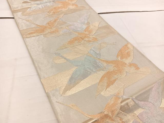 平和屋着物◎六通柄袋帯 飛鶴 金銀糸 正絹 逸品 BAAV9287mz