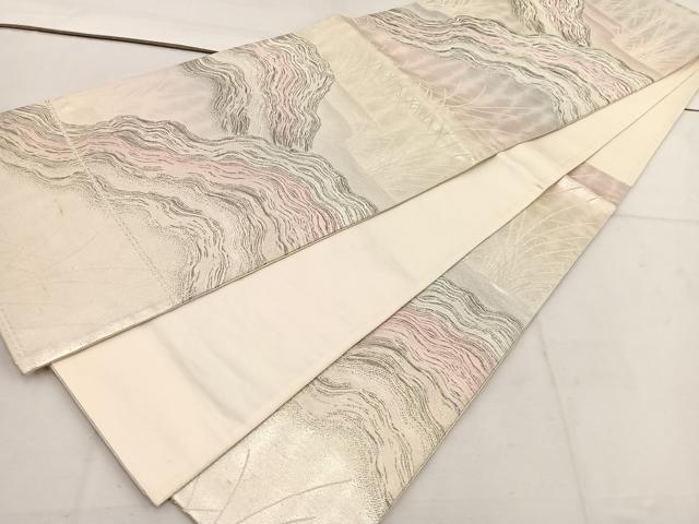 平和屋着物◎六通柄袋帯 流水草葉文 プラチナ箔二重織 正絹 逸品 BAAV9322mz