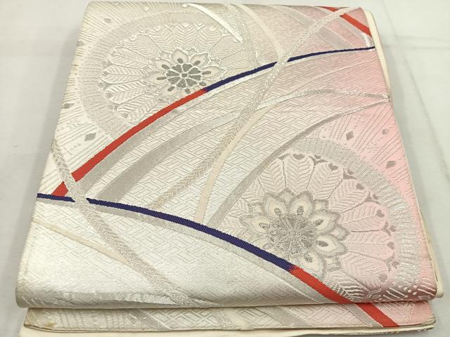 平和屋着物◎六通柄袋帯 草花文 銀糸 正絹 逸品 BAAV9327mz
