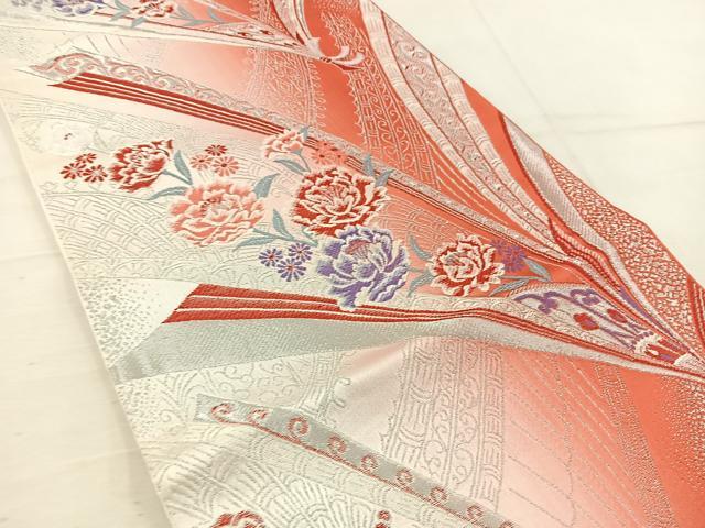 平和屋着物◎六通柄袋帯 枝花文 銀糸 BAAV9334mz