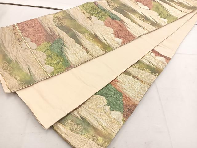 平和屋着物◎六通柄袋帯 風景文 金糸 引箔 正絹 逸品 BAAV9378mz