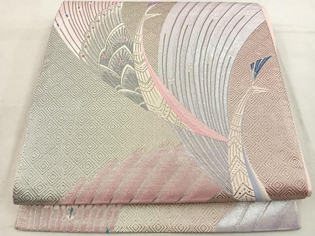 平和屋着物◎六通柄袋帯 唐織 孔雀 銀糸 正絹 逸品 BAAV9380mz