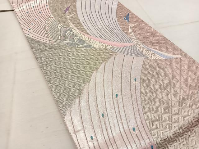 平和屋着物◎六通柄袋帯 唐織 孔雀 銀糸 正絹 逸品 BAAV9380mz