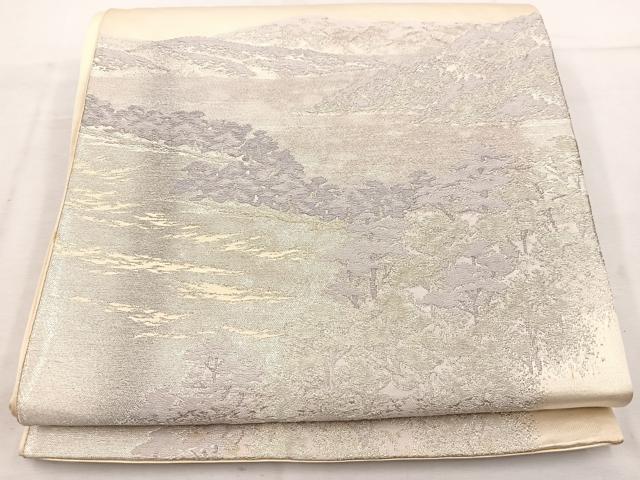 平和屋着物◎六通柄袋帯 唐織 遠山文 銀糸 正絹 逸品 BAAV9383mz
