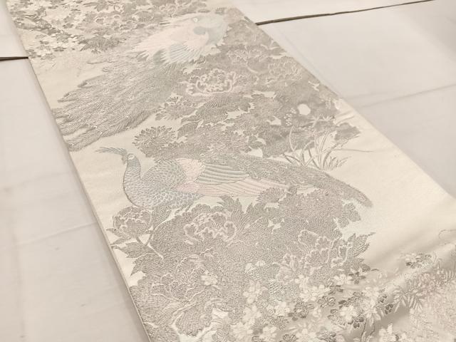 平和屋着物◎六通柄袋帯 唐織 孔雀花文 銀糸 正絹 逸品 BAAV9389mz