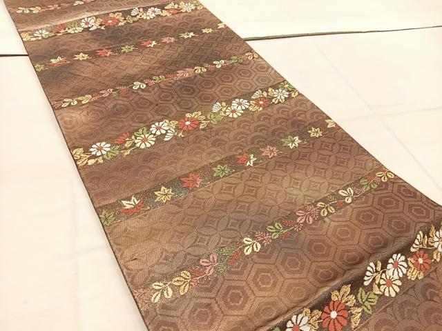 平和屋着物◎六通柄袋帯 唐織 横段花文 金糸 引箔 正絹 逸品 BAAV9390mz