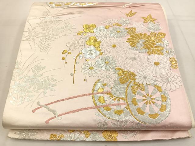 平和屋着物◎六通柄袋帯 唐織 花車文 金銀糸 正絹 逸品 BAAV9394mz