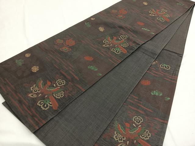 平和屋着物◎六通柄袋帯 紬地 明日香 花鳥文 正絹 逸品 BAAV9446hv
