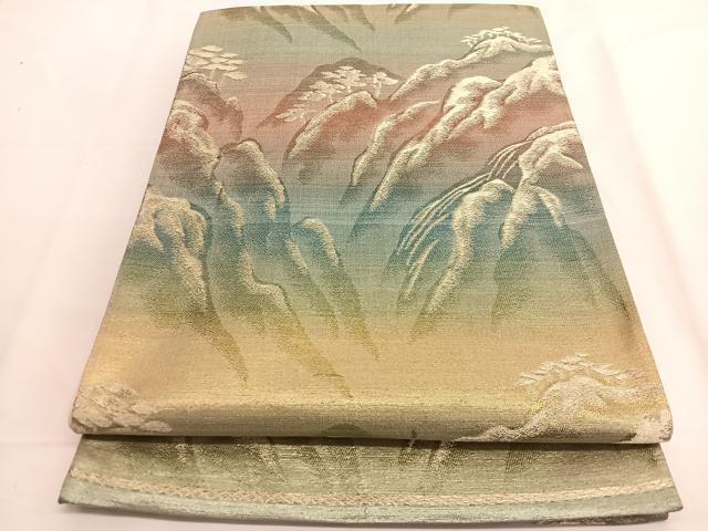 平和屋着物◎六通柄袋帯 遠山文 金糸 正絹 逸品 BAAV9456hv