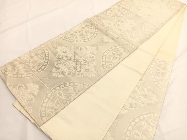 平和屋着物◎六通柄袋帯 唐織 花菱丸文 銀糸 正絹 逸品 BAAV9472hv