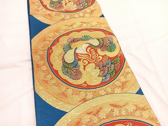 平和屋着物◎六通柄袋帯 唐織 松花丸文 金糸 正絹 逸品 BAAV9529hv