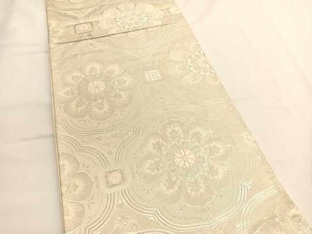 平和屋着物◎六通柄袋帯 唐織 飾花文 銀糸 正絹 逸品 BAAV9548hv