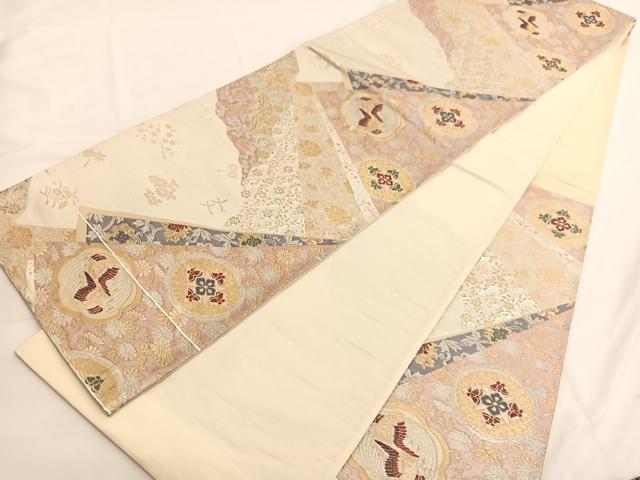 平和屋着物◎六通柄袋帯 向かい鳳凰切嵌花文 金銀糸 正絹 逸品 BAAV9549hv
