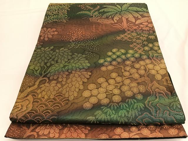 平和屋着物◎六通柄袋帯 草花文 金糸 引箔 正絹 逸品 BAAV9601hv