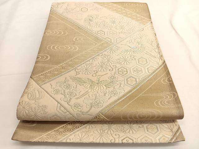 平和屋着物◎六通柄袋帯 唐織 飛鶴有職花文 金糸 正絹 逸品 BAAV9624hv