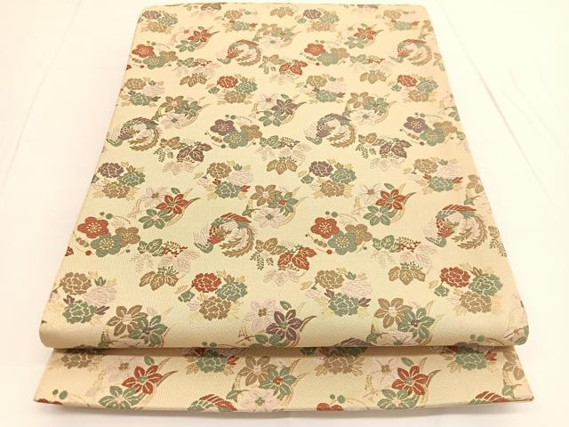 平和屋着物◎六通柄袋帯 唐織 鳳凰花丸文 金糸 正絹 逸品 BAAV9651hv