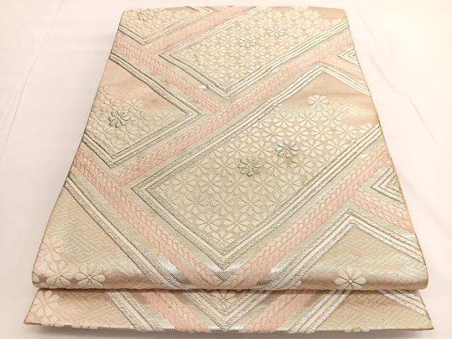 平和屋着物◎六通柄袋帯 唐織 檜垣花文 銀糸 やまとオリジナル 正絹 逸品 BAAV9663hv