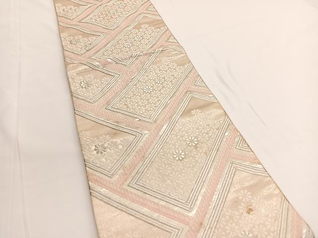平和屋着物◎六通柄袋帯 唐織 檜垣花文 銀糸 やまとオリジナル 正絹 逸品 BAAV9663hv